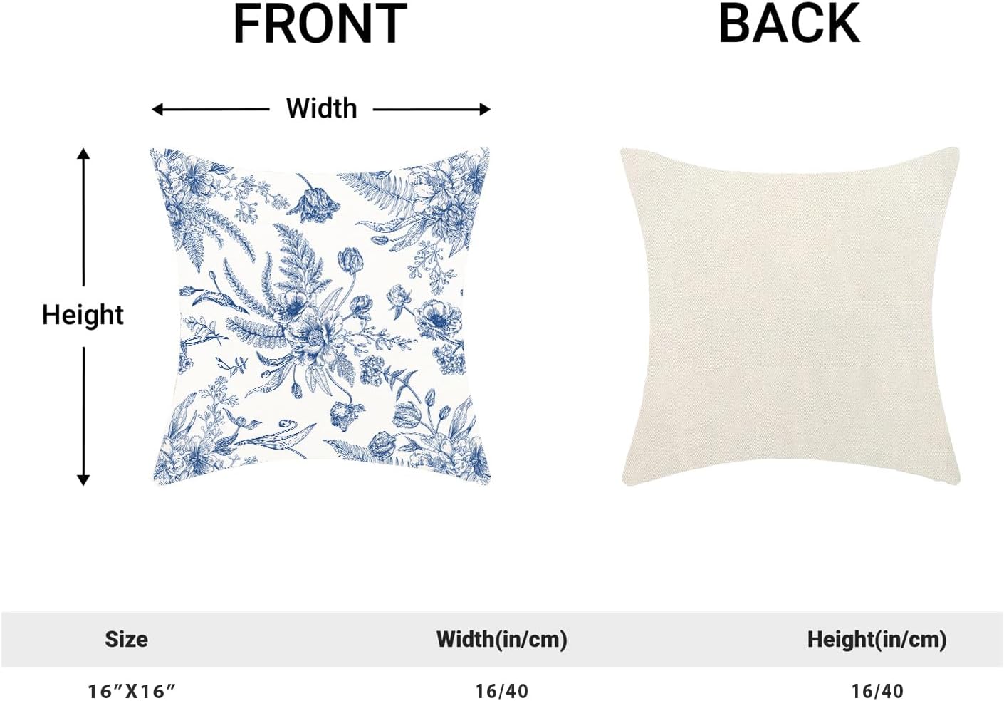 CXMEIFLY Spring Floral Leaves Pillow Covers 16 x 16 Inch Set of 2 for Chinoiserie Flowers Decor Throw Pillows Blue and White Seasonal Plant Outdoor Decorative Cushion Cases for Couch Bed Decorations