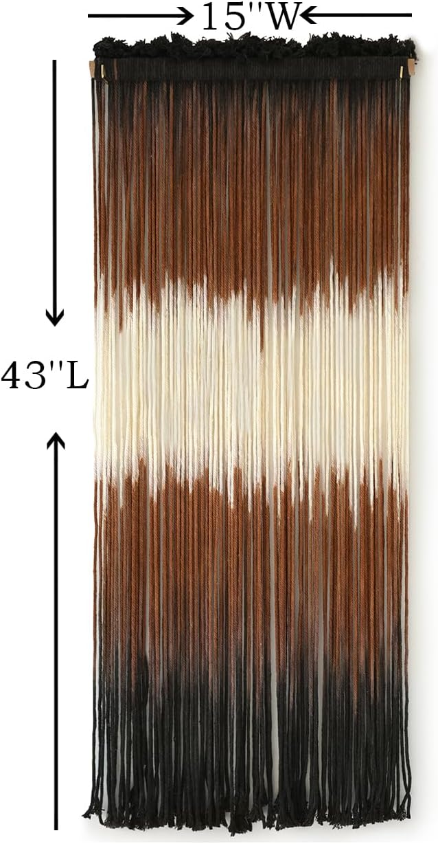 Macrame Wall Hanging Brown Boho Hand Woven Tassel Yarn Tapestry Wall Art for Living Room Bedroom Fiber Art 15''W*43''L