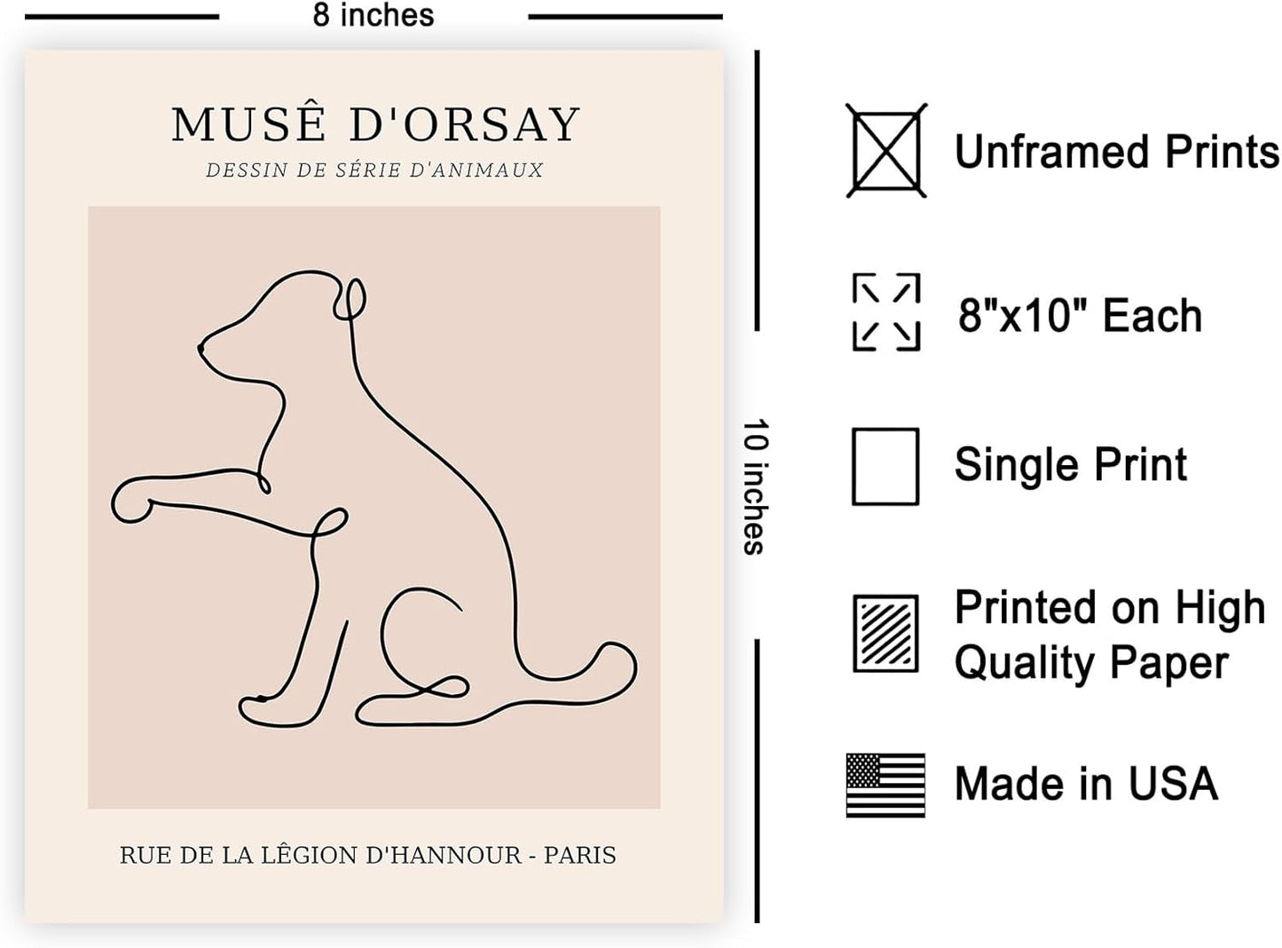 Poster Master Vintage Poster - Retro One Line Dog Drawing Print - Dog Art - Minimal Gift for Men, Women, Animal Lover - Abstract Wall Decor for Home, Office, Bedroom - 8x10 UNFRAMED Wall Art