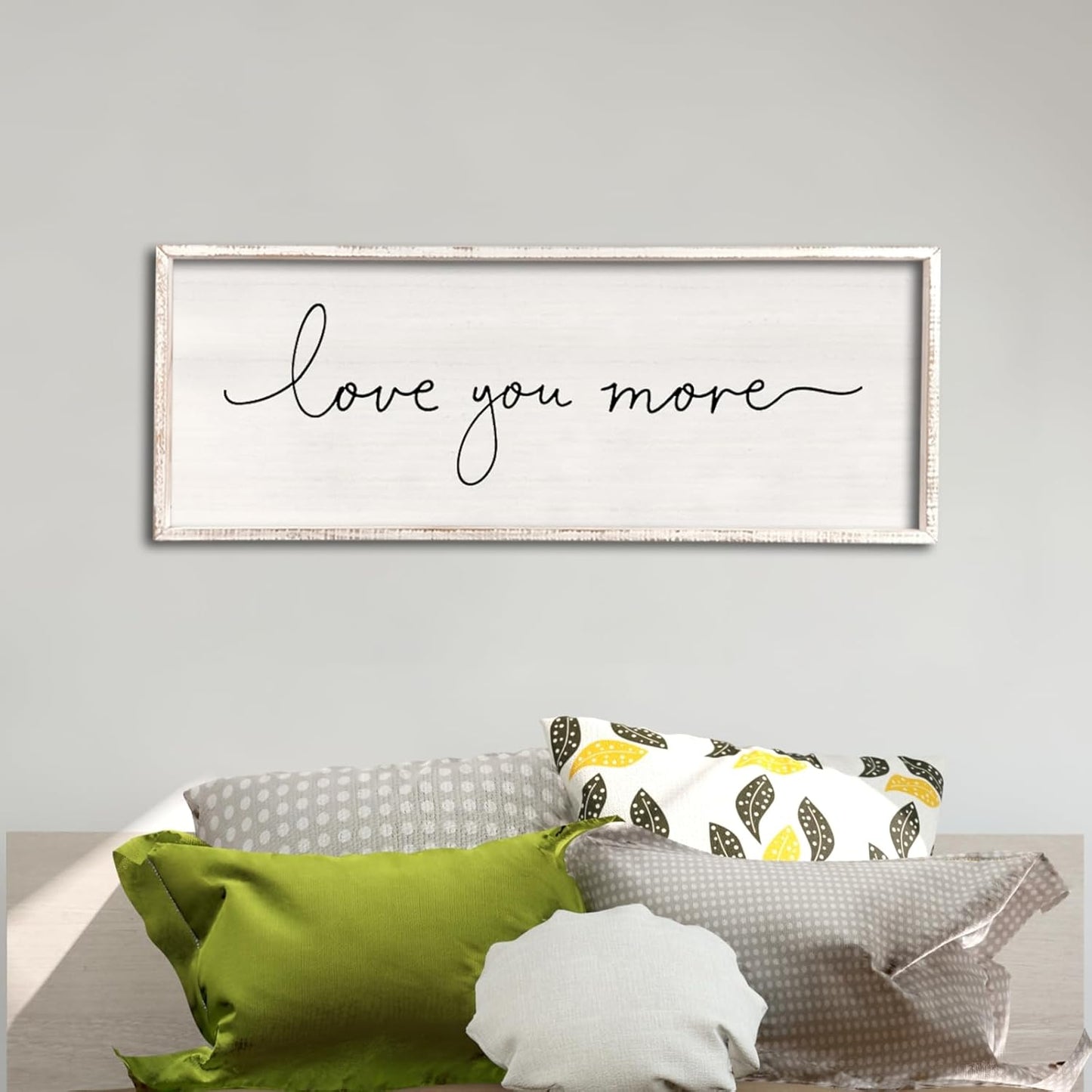 Love You More Sign 40''×15'' Master Bedroom Above Over Bed Wall Decor Modern Farmhouse Large Vintage Wood Framed Hanging Over Bed Bedside Wall Art (White)