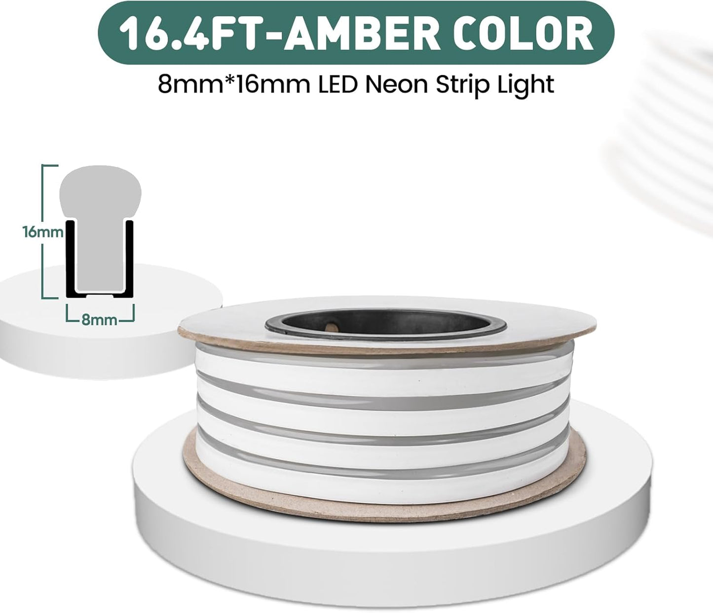 GZBtech Flexible LED Neon Rope Lights 16.4FT,AC 110-120V Waterproof Strip Light, 120LEDs/M Cuttable Connectable Neon Lighting for Indoor Outdoor Home Decor/Commercial Building Use-Amber 5M