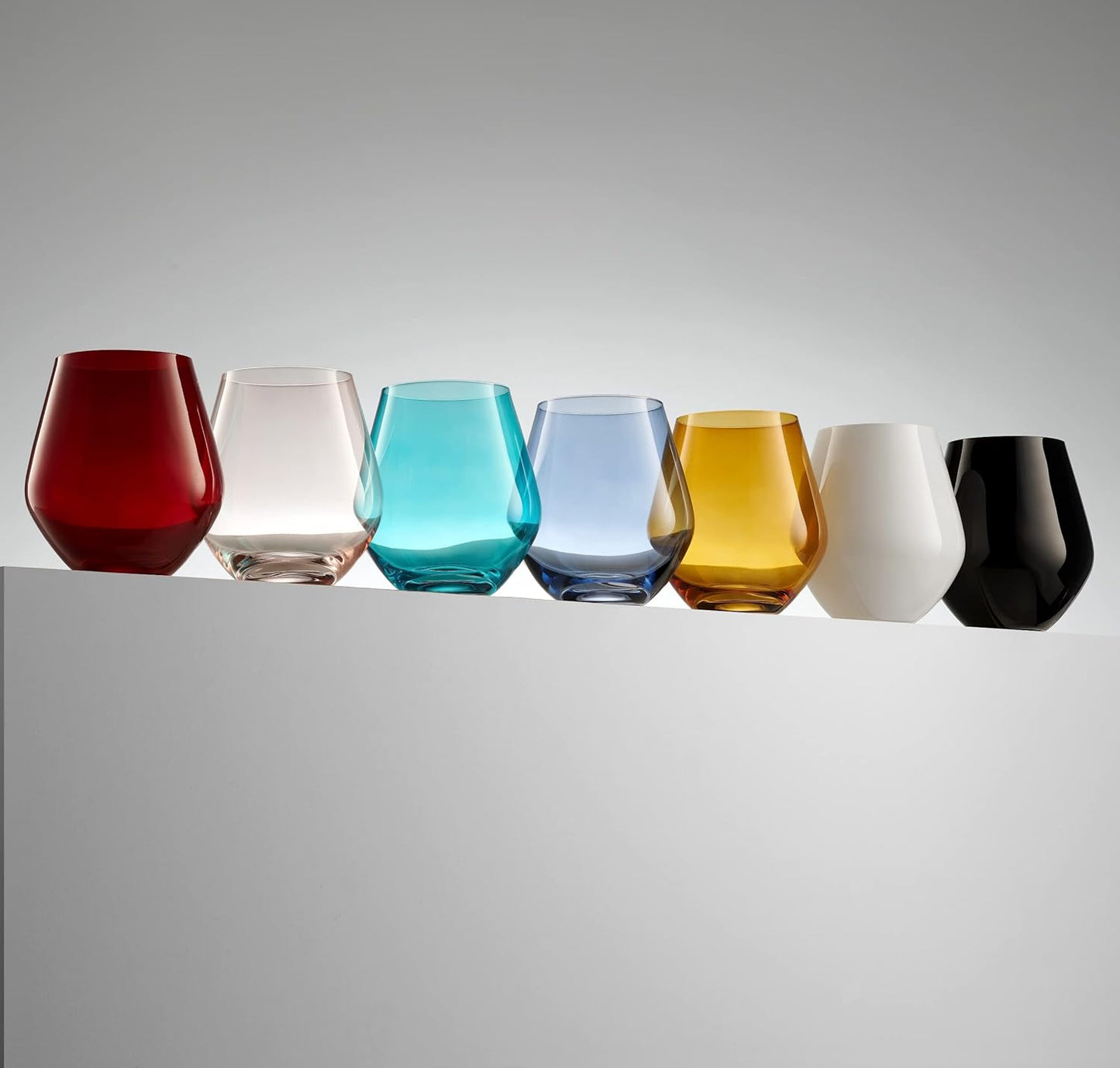 Godinger Wine Glasses, Stemless Wine Glasses, Red Wine Glasses, Drinking Glasses, European Made Stemless Wine Glass - White, 17oz, Set of 4