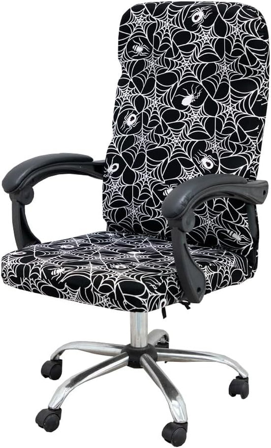 Halloween Office Chair Covers Gothic Spider Web Spooky Spider on Black Horror Theme Print Stretchable Slipcover for Modern Simplism Style High Back Boss Chair (No Chair)(Halloween02, M)…