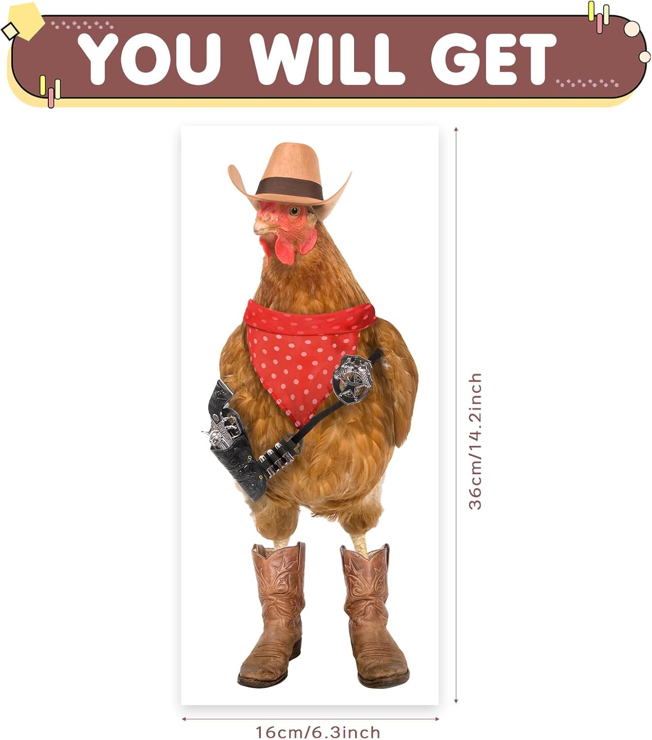 Cool Cowboy Chicken Wall Stickers Peel and Stick, Chicken Lover Gifts Window Stickers Removable, Funny Farm Chicken Wall Decals Decor, Weird Gifts for Friends