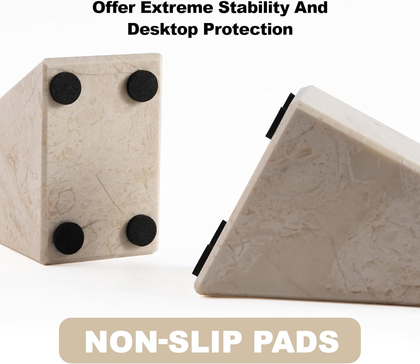 Marble Book Ends Decorative, Unique Bookends for Shelves, Bookends to Hold Heavy Books, Durable Book Holder Stopper for Home Office Desk Bookshelf Decoration, Turkey Natural Marble, Set of 2