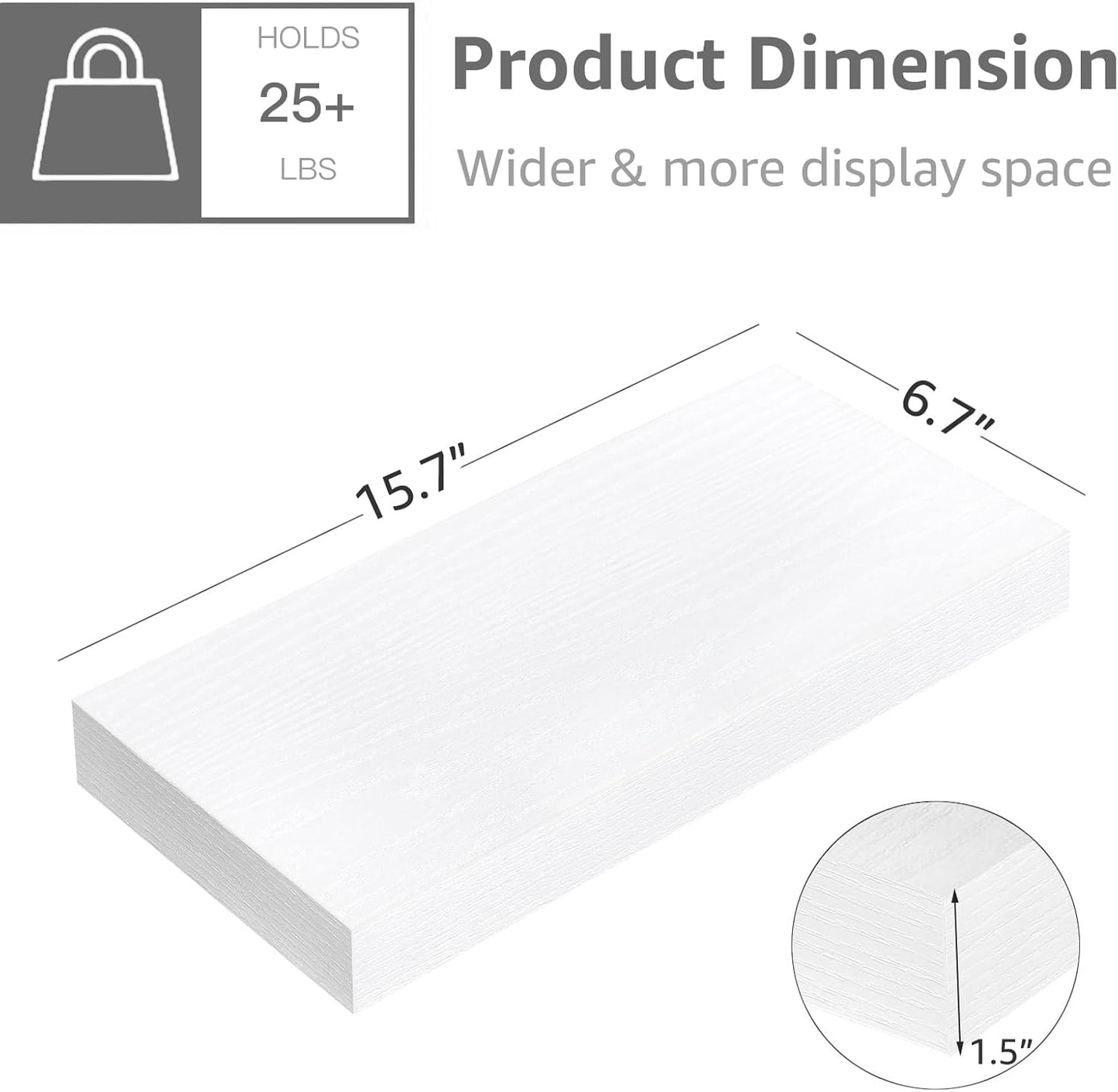 QEEIG Floating Shelves for Wall Bathroom Shelf Bedroom Kitchen Living Room Hanging Book Shelves Small Farmhouse Decor 16 inch Set of 3, White (015-W3)