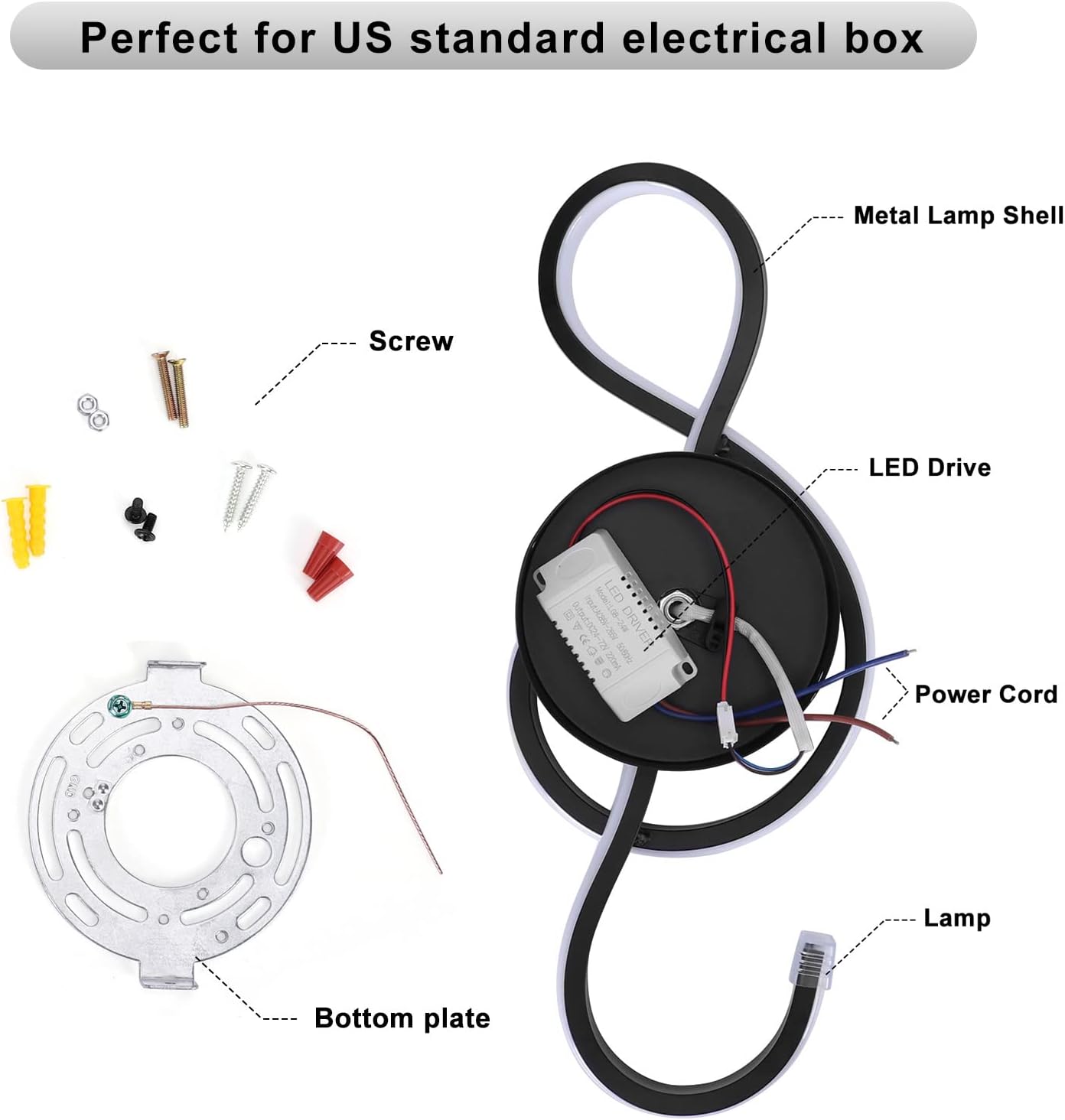 XEYOU 22W Modern Wall Sconce Lighting Indoor LED Creative Wall Light Fixture Music Symbol Art Decoration Wall Lamp for Living Room Bedroom Stair Corridor, Black 4500K