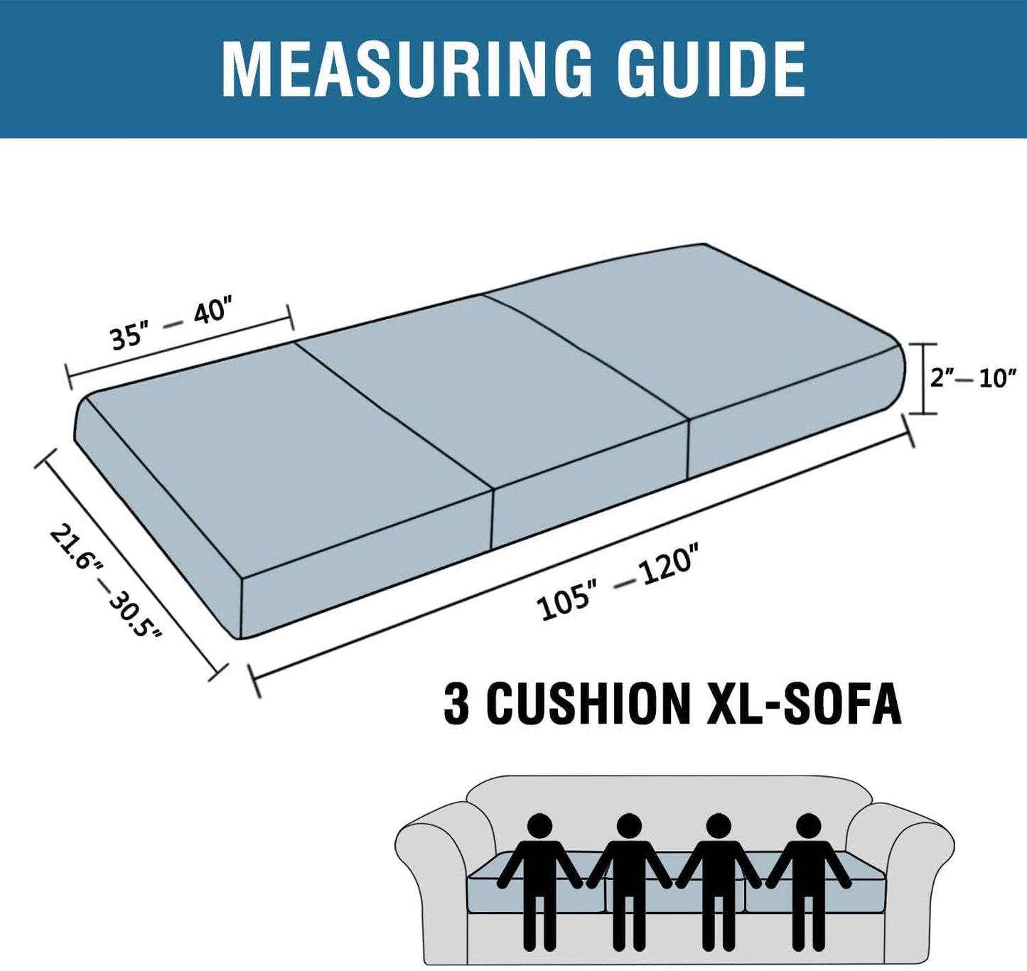 H.VERSAILTEX Super Stretch Individual Seat Cushion Covers - Sofa & Couch Cushion Slipcover Sets - Thick Jacquard Textured Twill Fabric (3 Piece XL, Ivory)