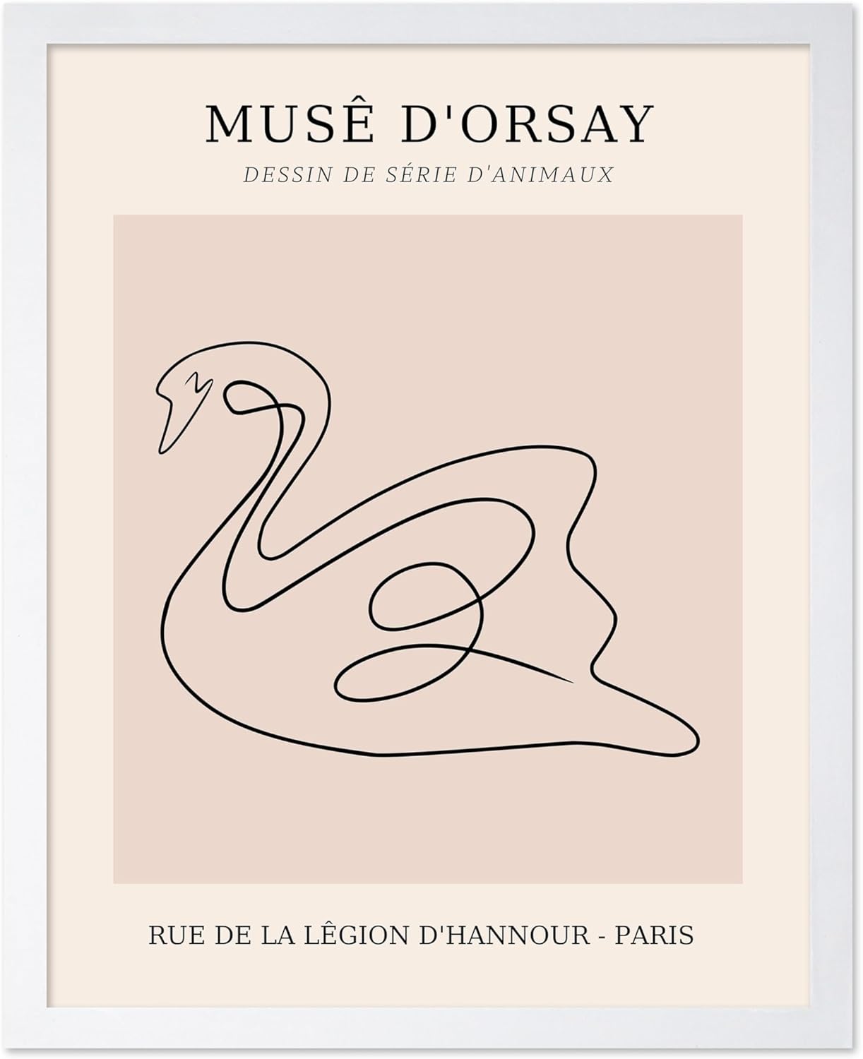 Poster Master Vintage Poster - Retro One Line Swan Drawing Print - Swan Art - Bird Art - Minimal Gift for Her, Animal Lover - Abstract Decor for Home, Office, Bedroom, 16x20 White Framed