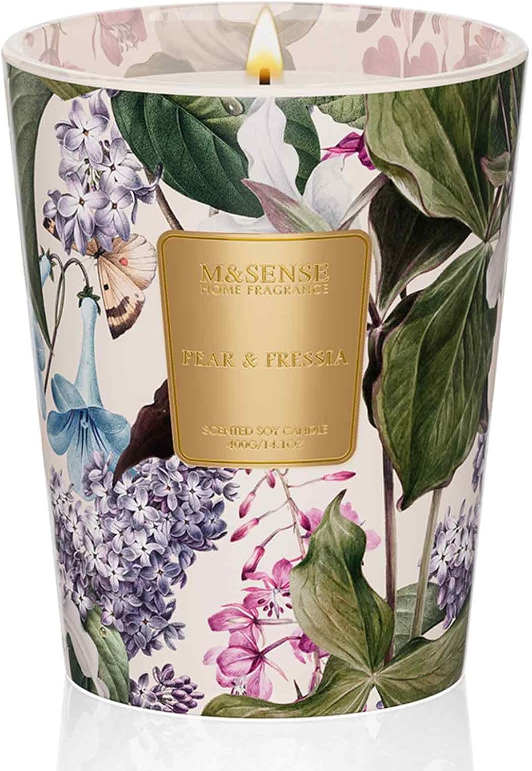 M&SENSE Pear Fressia Scented Natural Soy Wax Candle, 14.1oz 60 Hours Long Lasting Slow Burning Candles for Home Decor, Aromatherapy Candle for Stress Relief