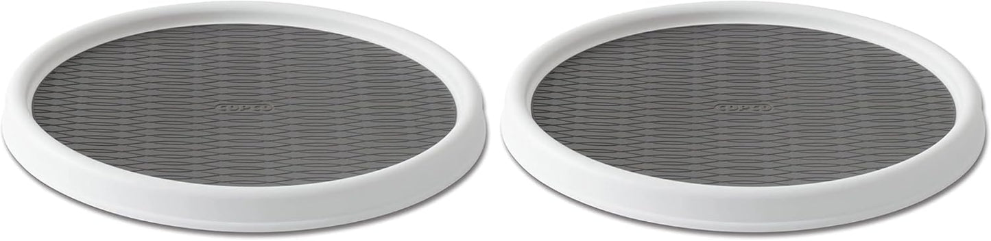 Copco Basics Non-Skid Pantry Cabinet Lazy Susan Turntable, 12-Inch, White/Gray (Pack of 2)