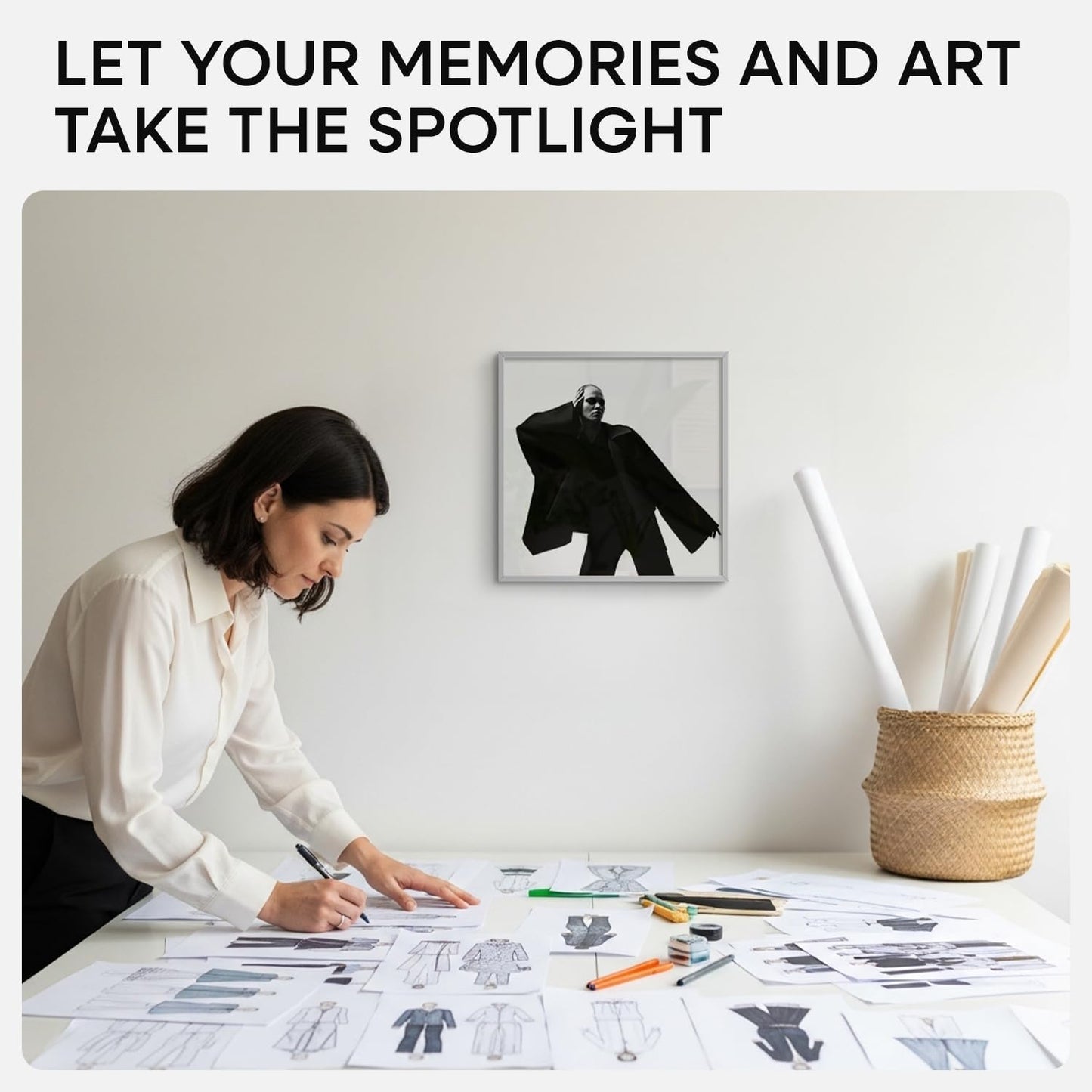 Homeforia Silver 14x14 Picture Frame, High End Metal 14 x 14 Square Frame with Mat 12 x 12 Photo, 14x14 Poster Frames Matted to 12x12 Print, 14 by 14 Hanging Frames, Tempered Glass, Wall Kit, Set of 1