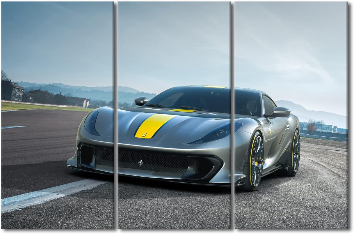 Gray Sports Car Pictures for Living Room Supercar on the Runway Wall Art Prints on Canvas Speedy Car Painting Modern Artwork Wall Decor for Boys Bedroom Office Bathroom Decor Ready to Hang, 42"Wx28"H