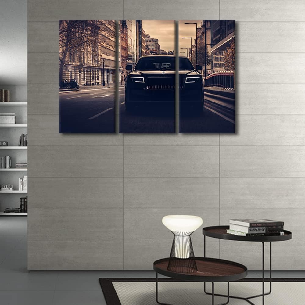 TUMOVO Retro Canvas Art Wall Decor Black Car on the Street Bedroom Wall Art Pictures for Living Room Vintage Rustic Wall Painting Modern Wall Art Stretched and Framed Ready to Hang 36" Wx24 H