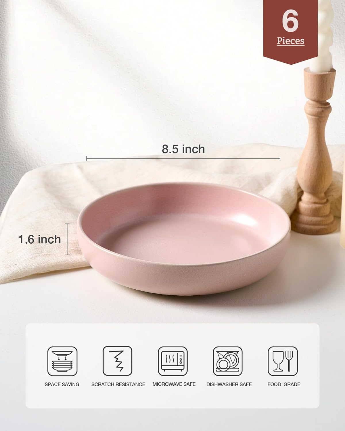 famiware Milkyway 33 oz Bowl Set, Pasta Bowls Set of 6, Salad Bowls Perfect for Your Friend for Housewarming, Thanksgiving, Christmas, Light Pink