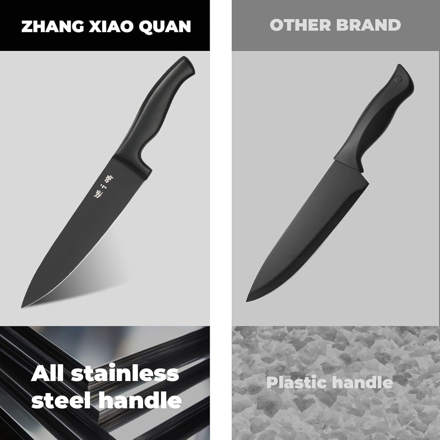 ZHANG XIAO QUAN SINCE 1628 15Pcs Knife Sets with Block, knife sets for kitchen with block High Carbon Stainless Steel Built-in Sharpener Dishwasher Safe(Black)