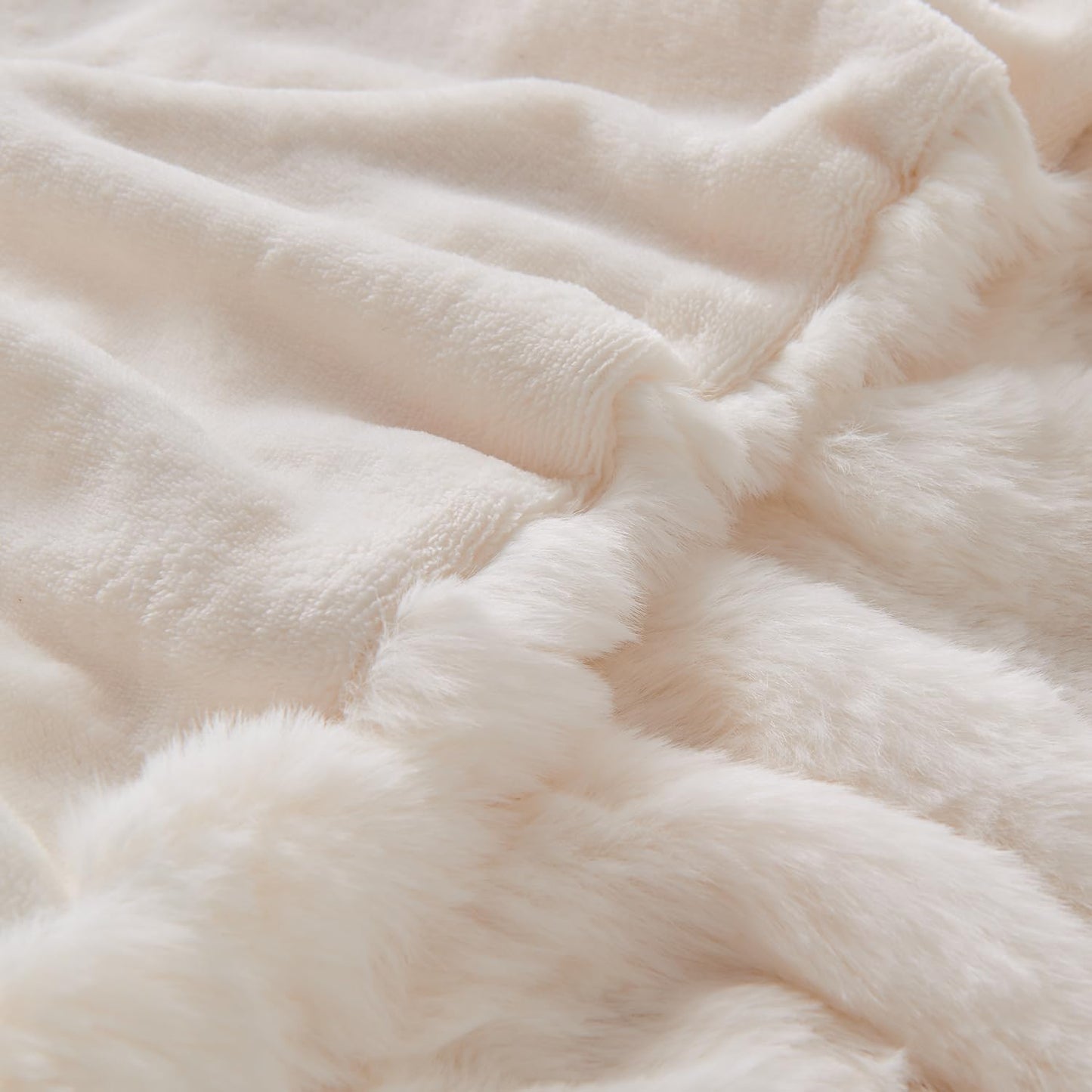 Lotus Karen King Size Faux Fur Blanket Cream White - Big Bubble Rabbit Fluff Throw for Bed Large Fluffy Fuzzy Cozy Thick Furry Plush Shaggy Blankets 108x90 Inches