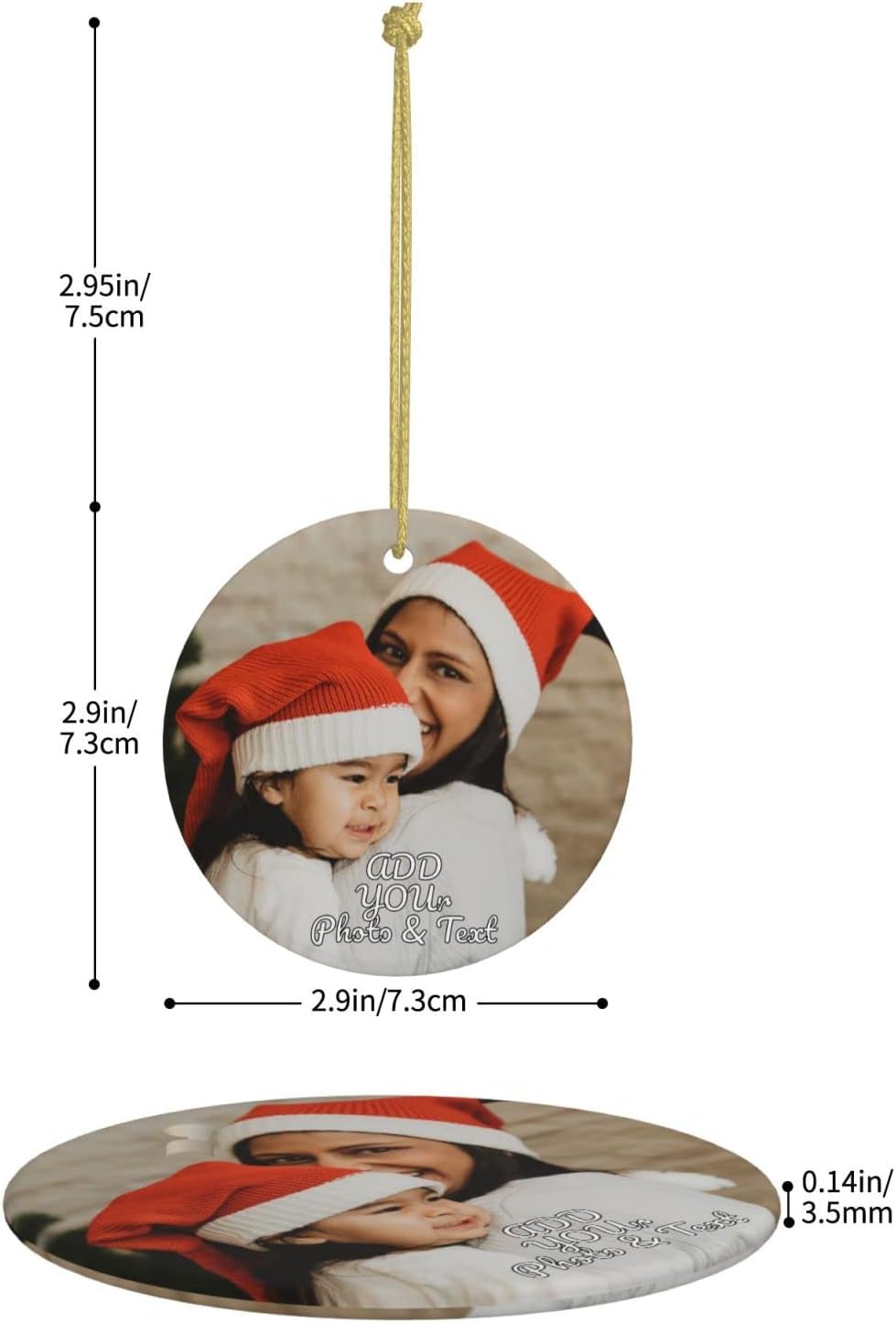 Personalized Christmas Ornaments 2022 Custom Ceramic Christmas Tree Photo Ornament Customized Add Wedding Baby Family Pet Picture Unique Xmas Gift (2pcs)
