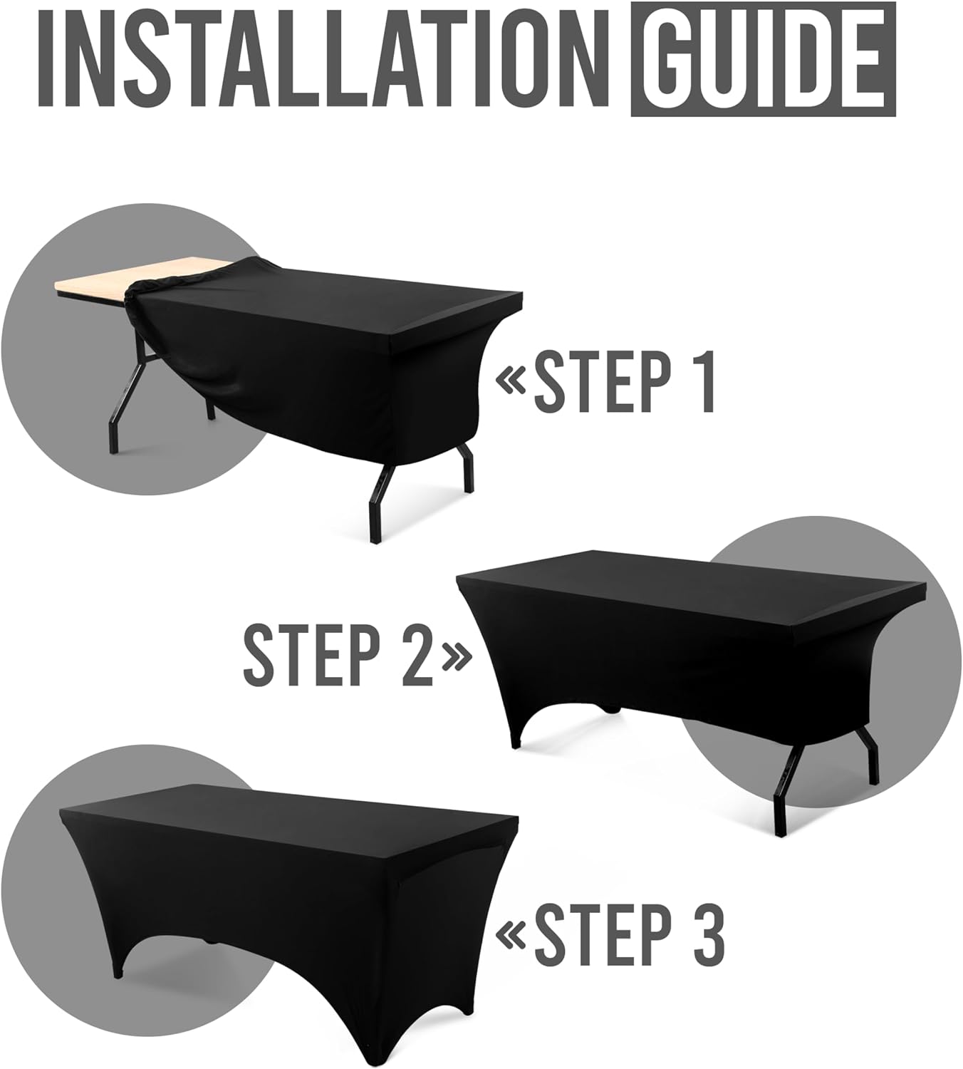 Utopia Kitchen 4FT Spandex Tablecloth [2 Pack, Black] 200 GSM Stretch, Fitted, Washable and Wrinkle Resistant Table Cloth Rectangle Cover for Trade Shows, Wedding, Parties [48Lx30Wx30H Inch]