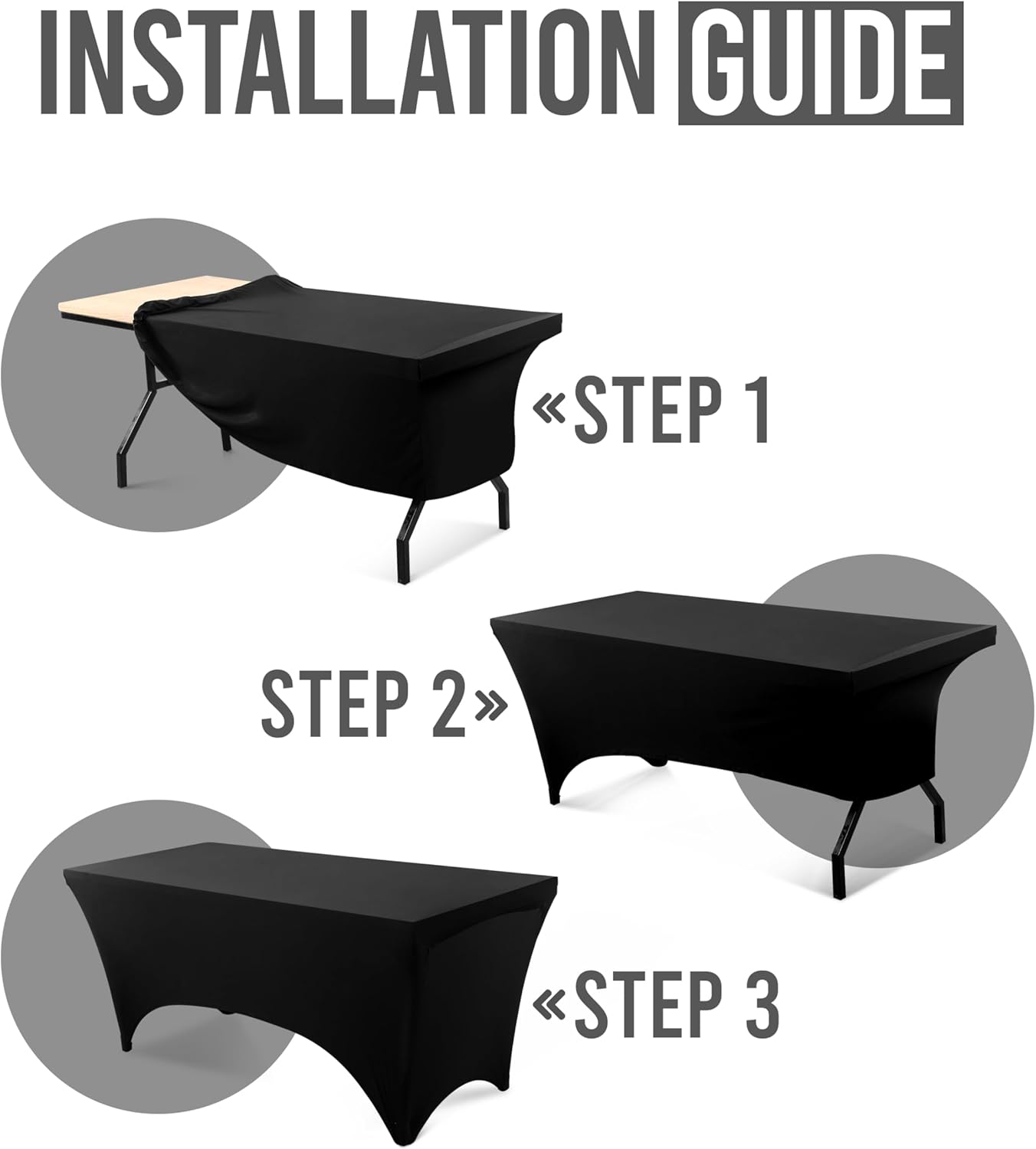 Utopia Kitchen 8FT Spandex Tablecloth [2 Pack, Black] 200 GSM Stretch, Fitted, Washable and Wrinkle Resistant Table Cloth Rectangle Cover for Trade Shows, Wedding, Parties [96Lx30Wx30H Inch]