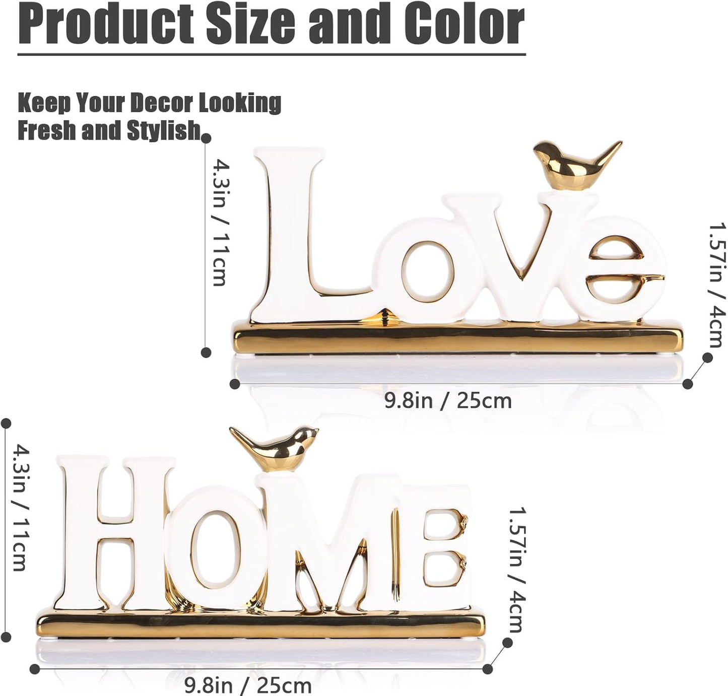 White and Gold Decor Statue - Home and Love Sign Decoration - Gold Bird with Home Sculpture - Figurine Decorative Ornaments for Living Room, Bedroom, Desktop, Cabinets