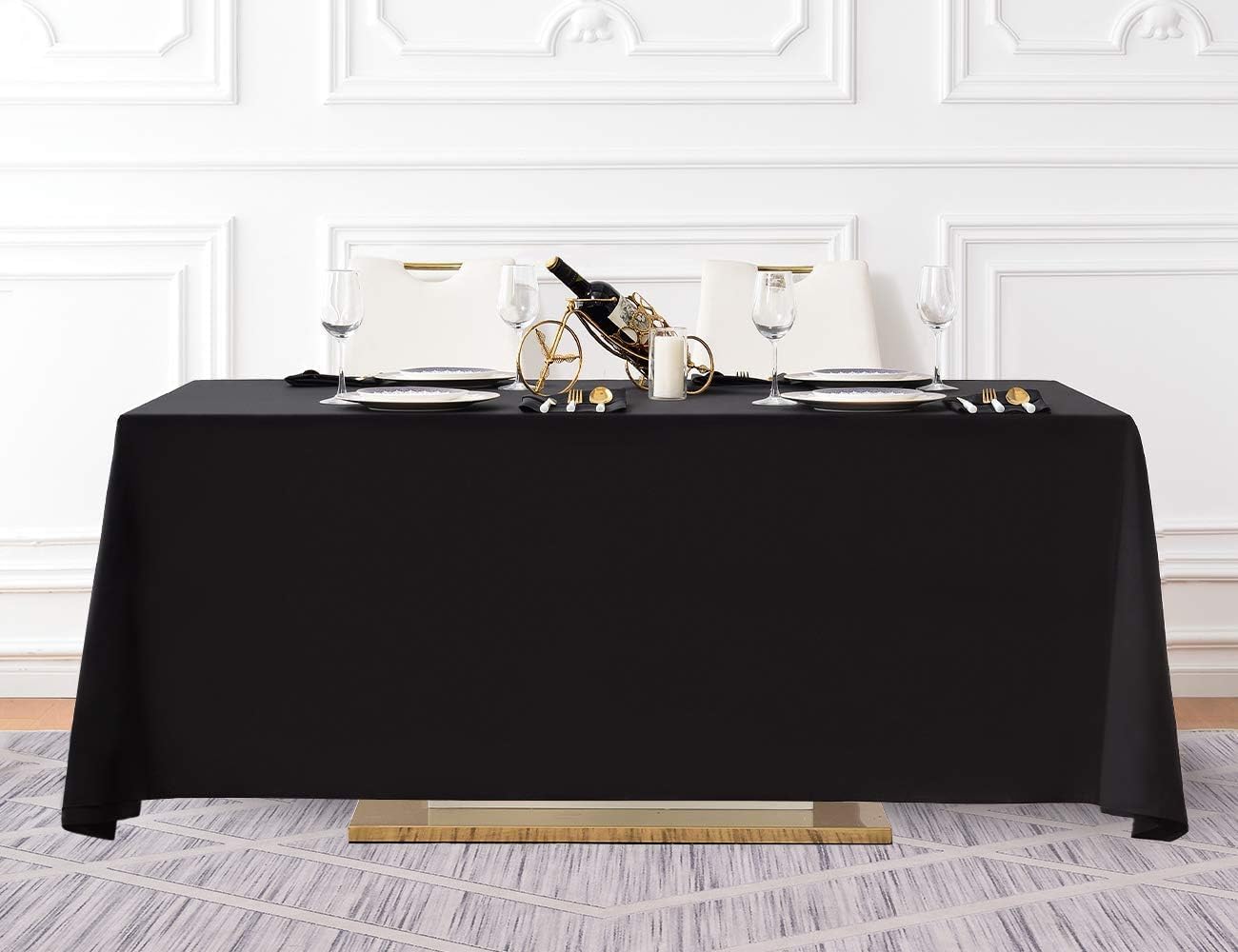Surmente 5 Pack Black Tablecloth 90 x 156-inch Rectangular Polyester Table Cloth for Weddings, Banquets, or Restaurants