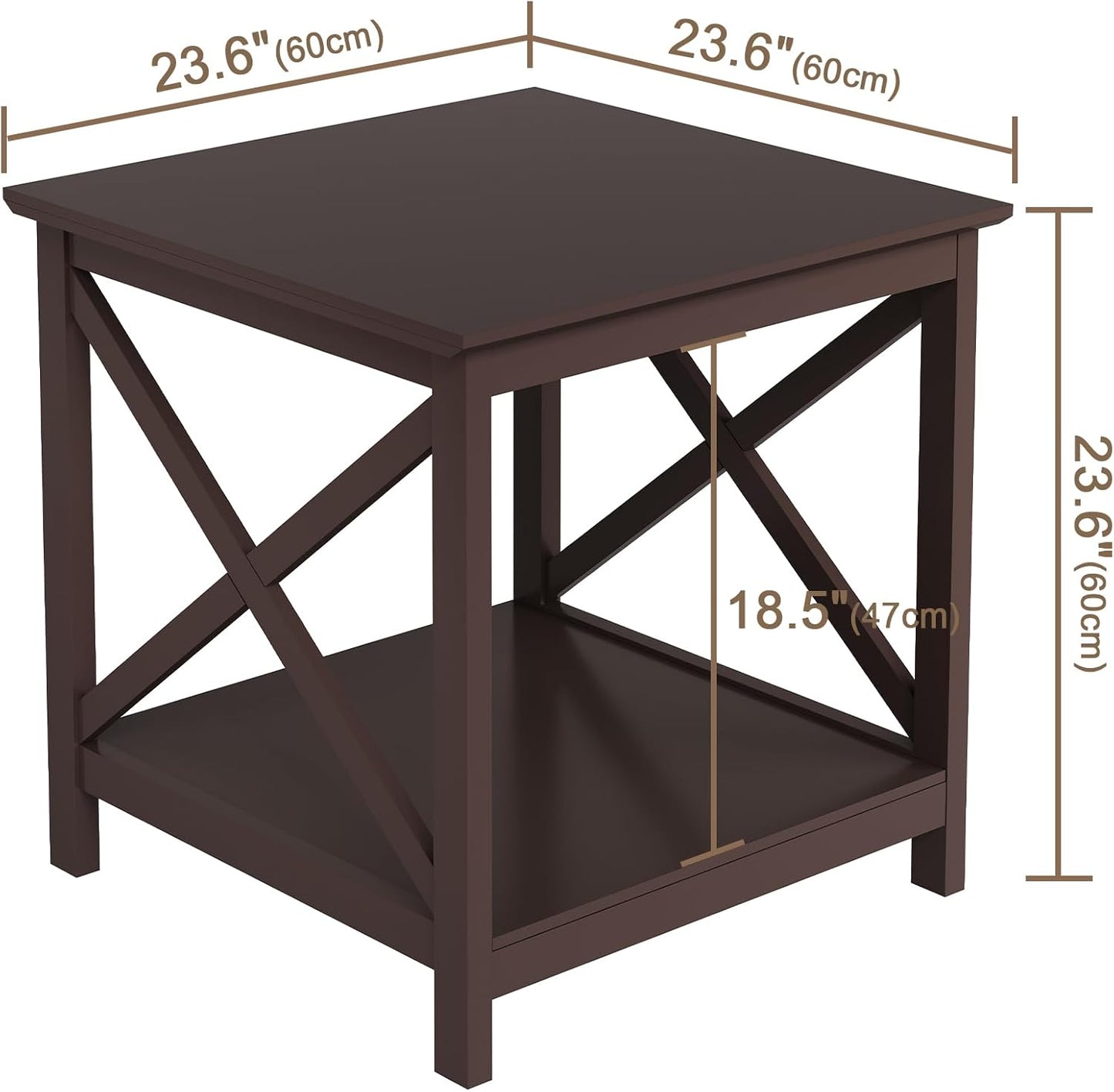 ChooChoo End Table, 24 Inch End Table with 2-Tier Storage Shelf, Side Table for Living Room, Wood Nightstand for Bedroom, Office, Painted Surface, Espresso