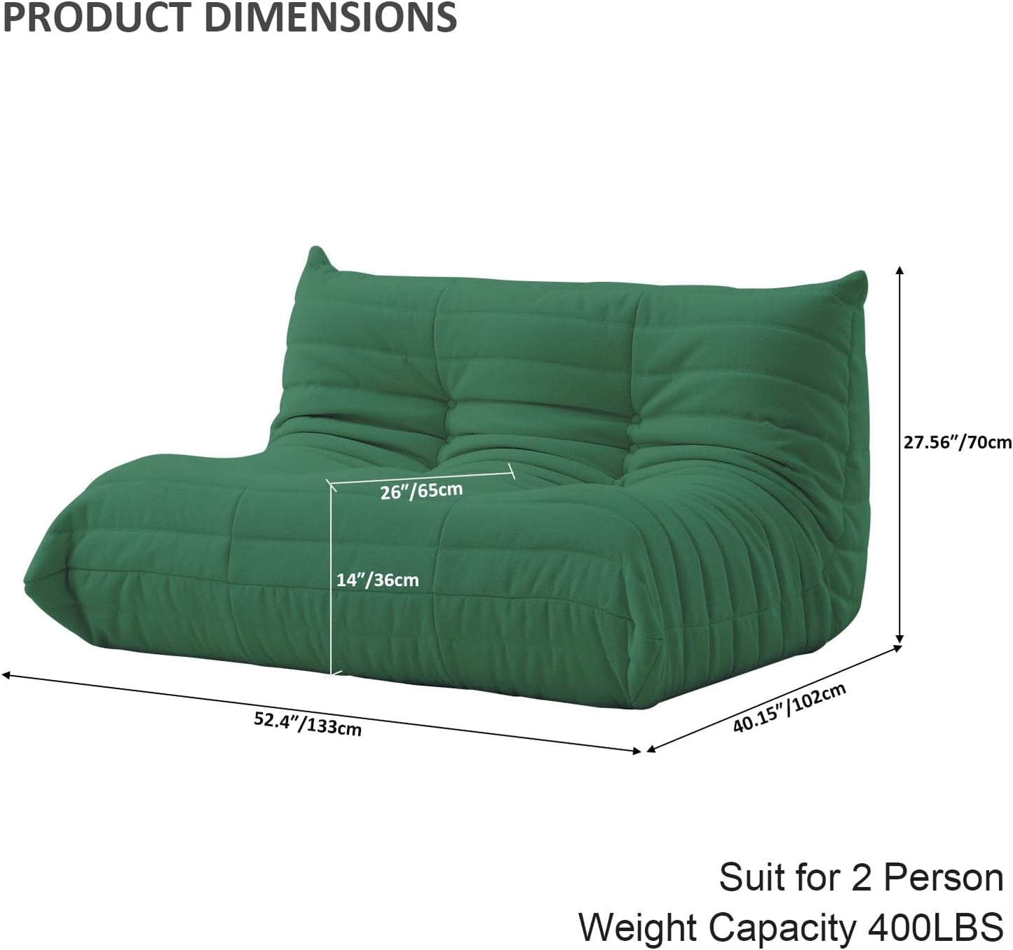 Luxury Sofa Couch Chair, Lazy Floor Seating, Fireside Bean Bag Chair, Ergonomic Tatami Sofa Lounger for Living Room, Bedroom, Office, Loveseat, Green