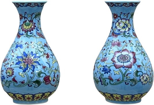 Set of Two Handmade Chinese Blue & White Porcelain Wall Mounted Vases – Chinoiserie Ceramic Flower Vase for Indoor Home Décor, Wall Hanging Vases for Living Room & Bookshelf