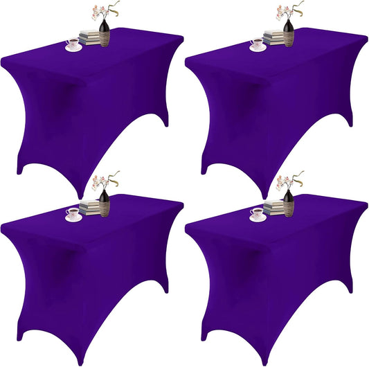 4Pack Spandex Waterproof Table Covers 4ft，Spandex 4ft Waterproof Table Cover for Party,Wedding, Banquet, and Events(Purple)