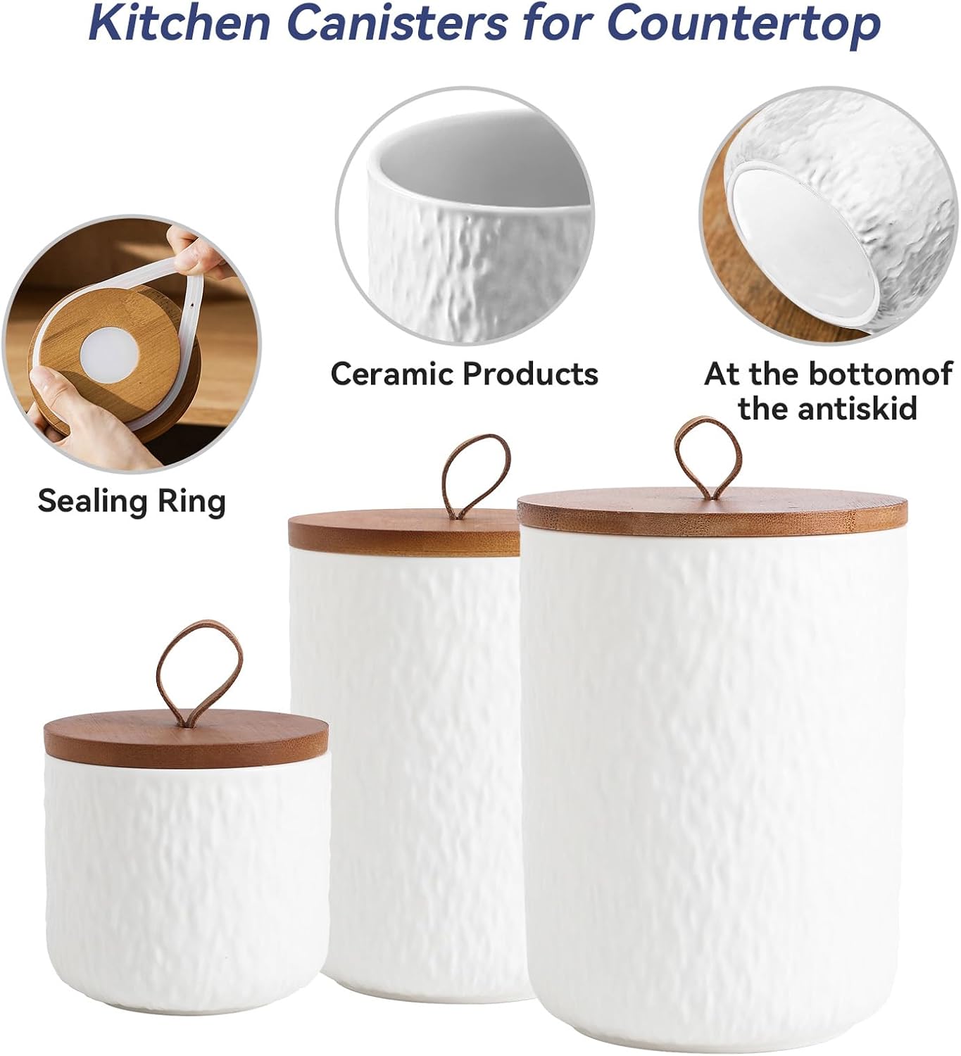 Kitchen Canisters for Countertop, Ceramic Coffee Canisters with Airtight Lids Food Storage Jars Sugar Container for Kitchen Counter Tea, Coffee Beans, Spice (#001White-44oz/1300ml)