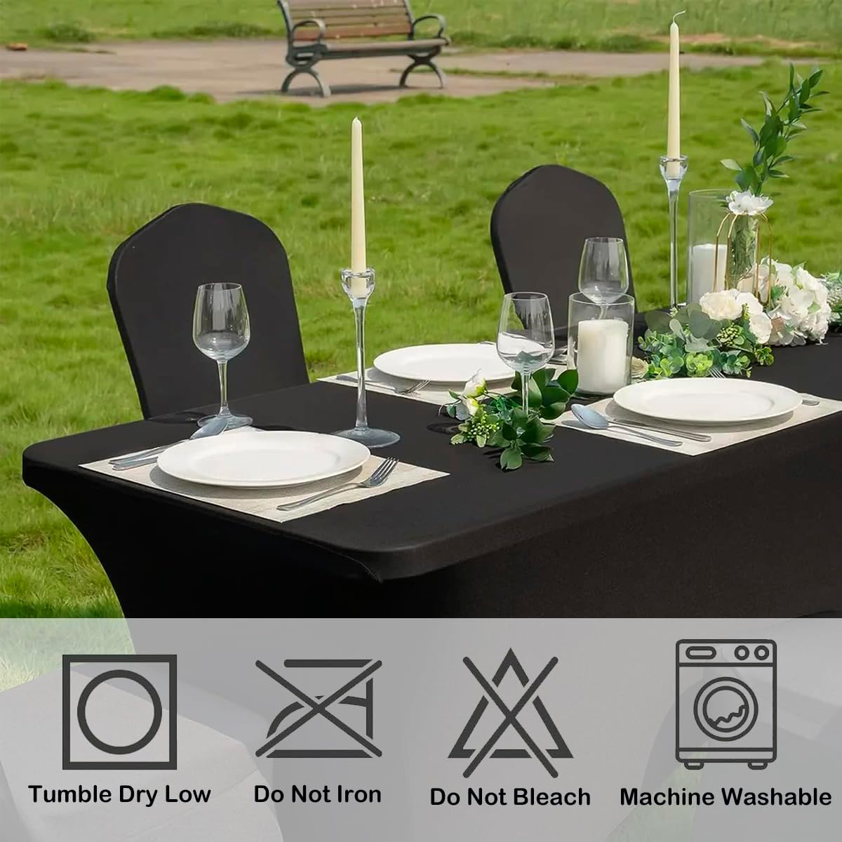 Craft And Party 2 Pack 6ft Black Spandex Tablecloth – Fitted Table Cloths – Stretch Tablecloth Universal Fit for Folding Tables – Wrinkle-Free, Washable – Ideal for Parties, Weddings, Events