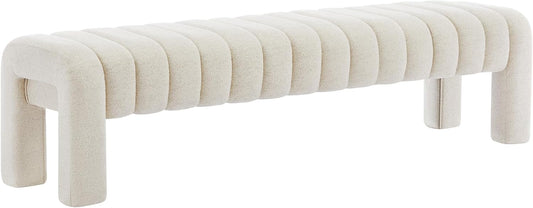 63" Bedroom Bench, Upholstered Entryway Bench, Modern End of Bed Ottoman with Solid Wood Legs and Adjustable Foot Pegs for Entryway, Dining Room and Living Room (Beige Linen)