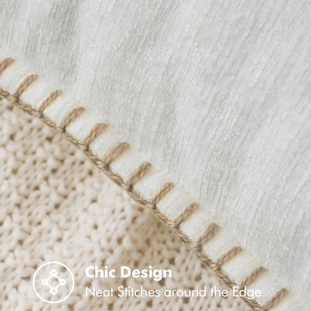 MIULEE Pack of 2 Christmas Pillow Covers 20x20 Inch Pure White Farmhouse Decorative Throw Pillow Covers with Stitched Edge Soft Chenille Solid Dyed Couch Pillow Covers for Sofa Bed Living Room