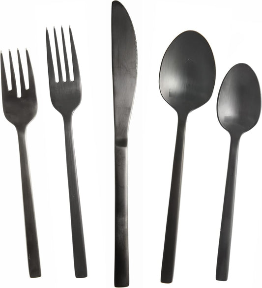 Fortessa Arezzo 18/10 Stainless Steel Flatware, 20 Piece Place Setting (Service for 4), Brushed Black