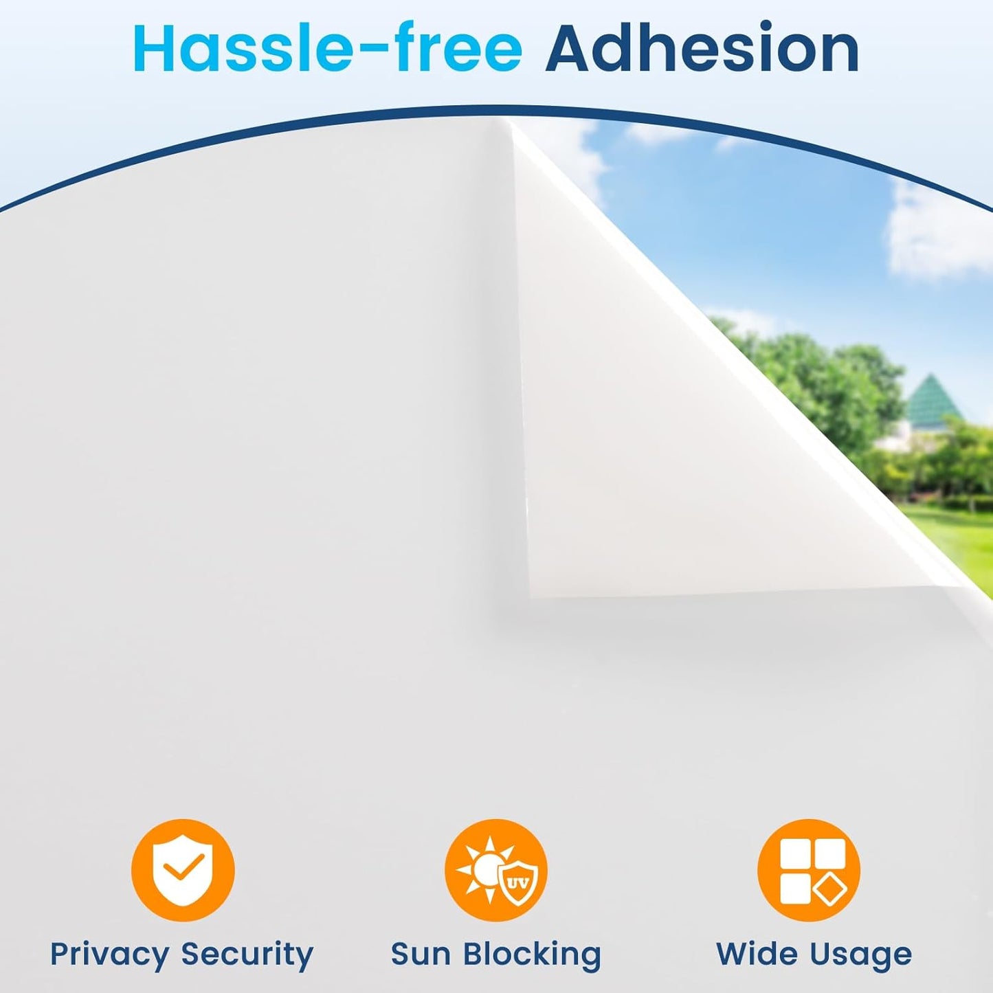 DOWELL Window Privacy Film, Frosted Glass Window Film, Static Cling Non-Adhesive Glass Clings, Sun Blocking Opaque Door Coverings, Reusable Door Sticker for Bathroom Home Office, White, 23.6" x 157.5"