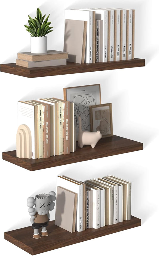 12 Inch Deep Floating Shelves for Wall 3 Pack Floating Shelves Large Storage Space Wall Mount Shelf for Living Room Kitchen Bathroom 30" W x 12" D x 1.2" H Rustic Brown