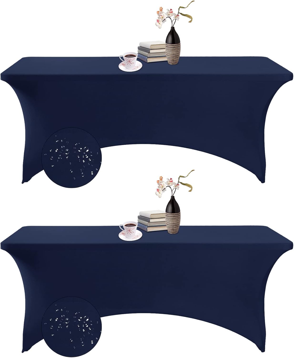 2Pack Spandex Waterproof Table Covers 6ft，Spandex 6ft Waterproof Table Cover for Party,Wedding, Banquet, and Events(Navy)