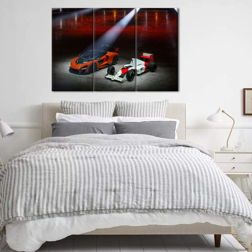 TUMOVO Wall Art Canvas Painting 3 Panel Modern Home Decorative Unique Poster Modular Painting 3 Pieces HD Printed Race Car Canvas Wall Art Pictures with Frame Ready to Hang - 12 x 24 inch x 3