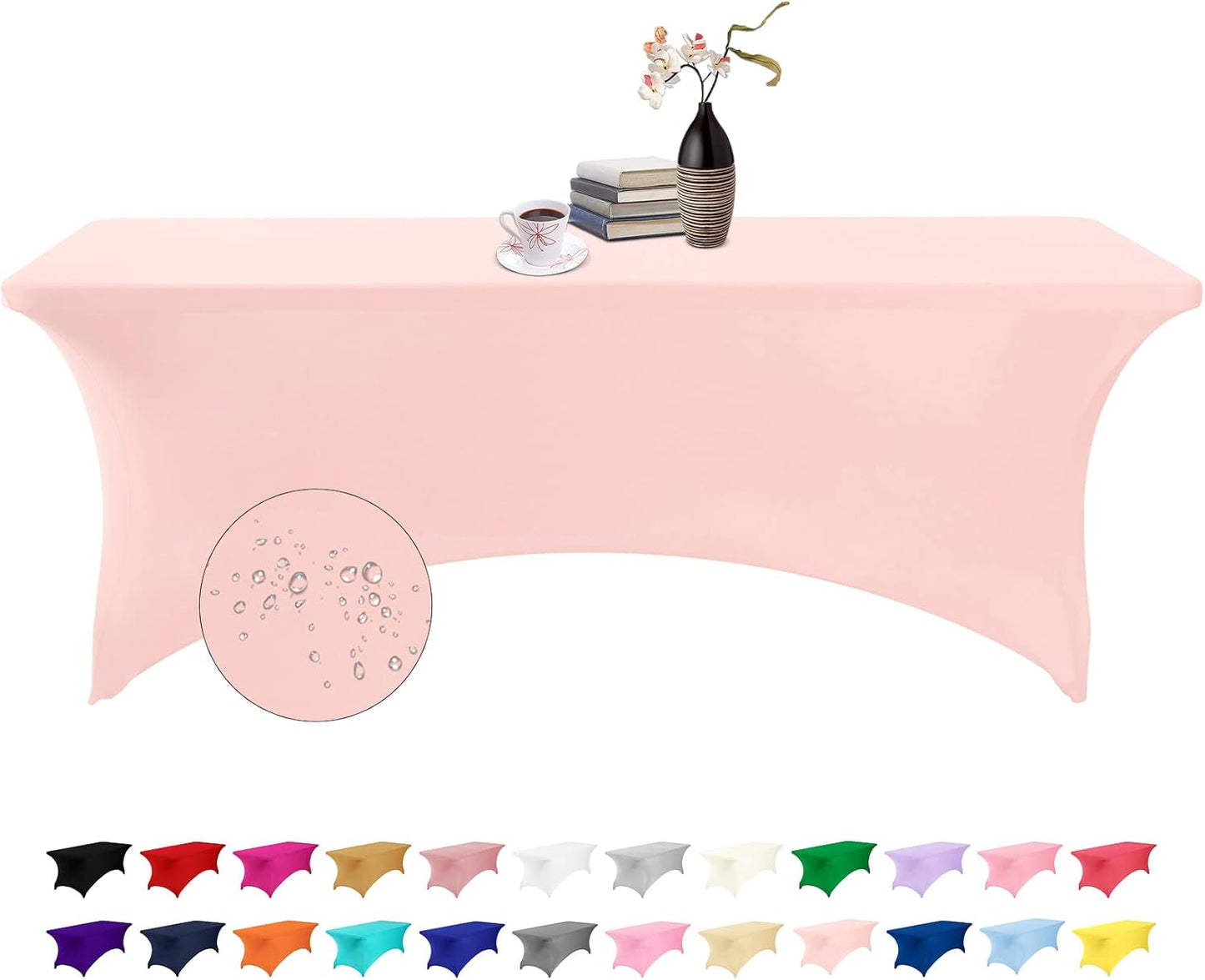 Spandex 8ft Waterproof Table Cover for Party,Wedding, Banquet, and Events(Blush Pink)