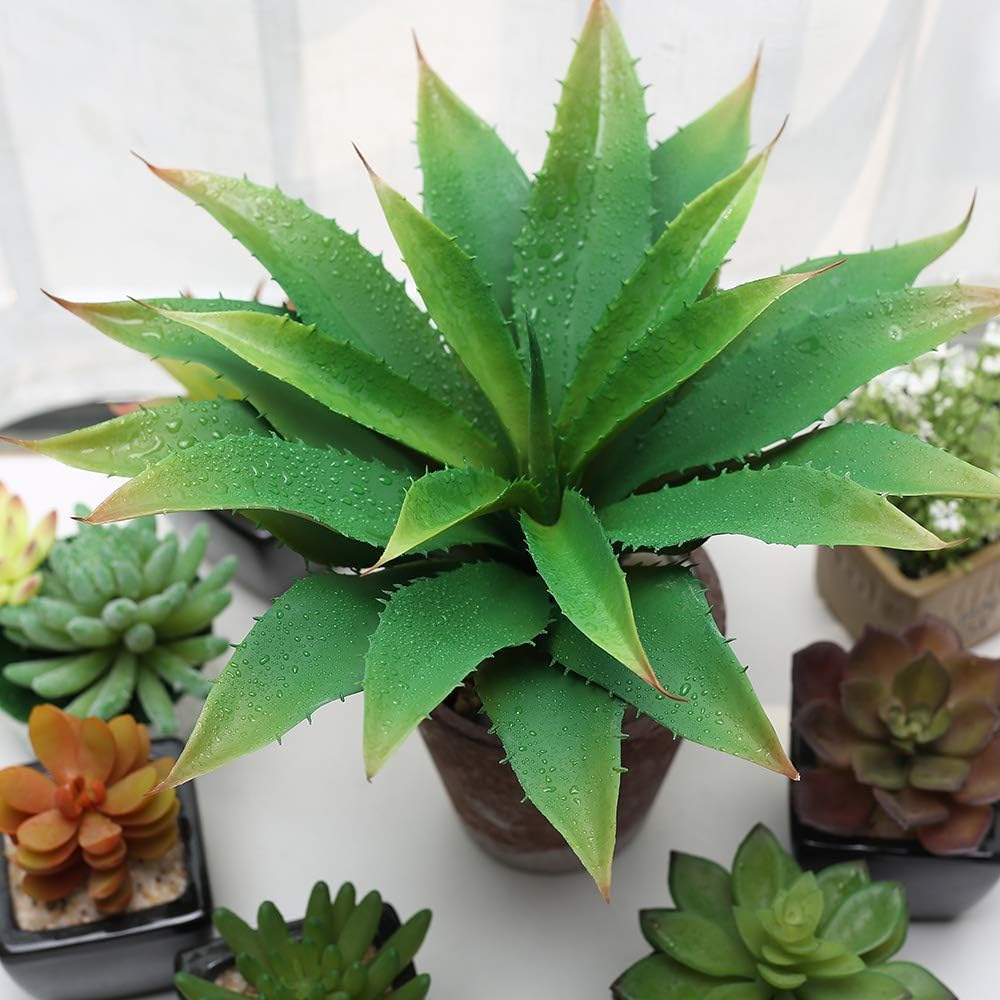 JUSTOYOU Large 12.5" Artificial Succulents Aloe Plants Real Touch Fake Flowers Unpotted for Home Wedding Festival Arrangement (1, Green)