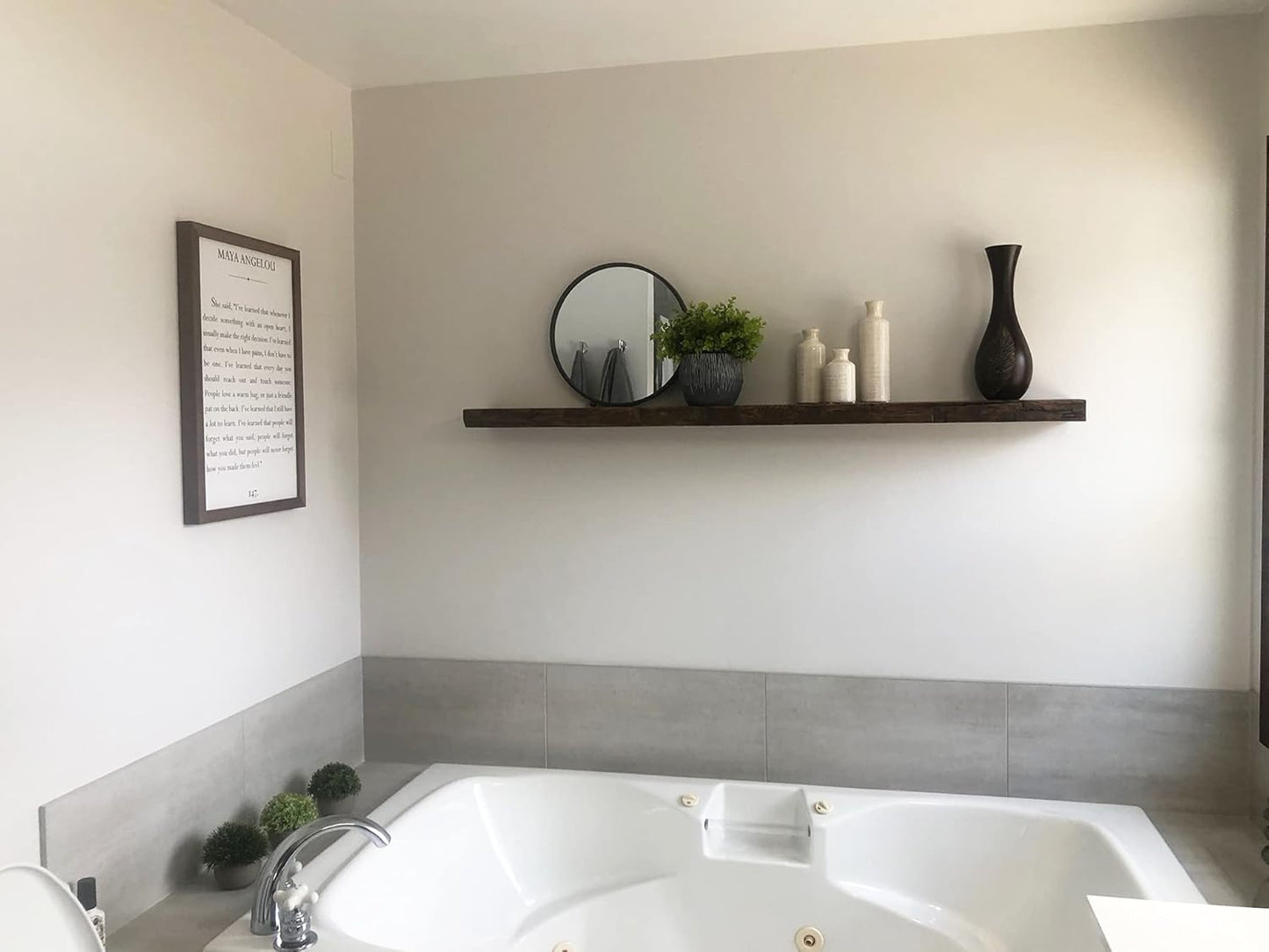 joelsantiques Floating Shelf, Wood Wall Shelf, Natural Wooden Home Decor for Bathroom Kitchen Bedroom, Hanging Mounted Invisible Bracket (Medium Brown, 7" Deep x 72" Wide)