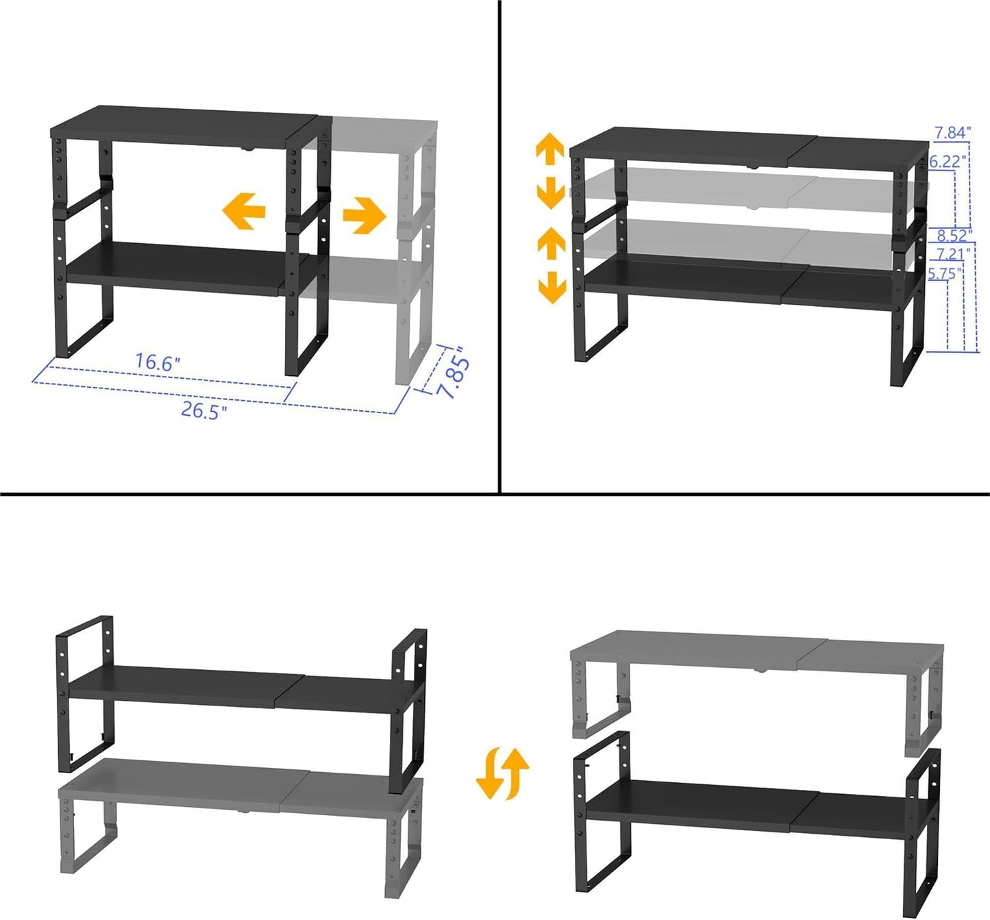 Expandable,Stackable Spice Rack,Seasoning Organizer and Storage,Spices Jar Racks for Cabinet,Countertop, Metal Pantry, Cupboard,Laundry Storages,Heavy Duty(1 Pack/Large/Black)