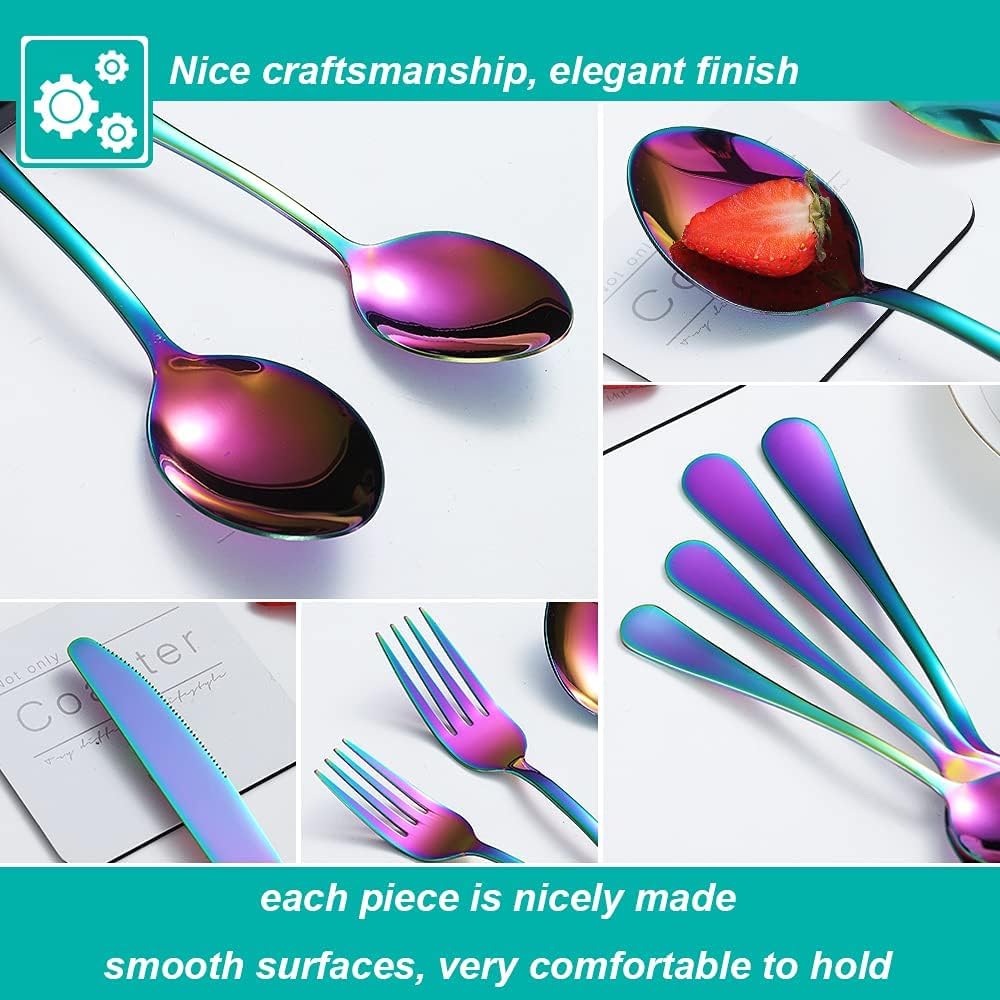 40 Pcs Rainbow Silverware Set for 8, Food Grade Stainless Steel Flatware Set, Eating Utensils Sets Include Fork/Knife/Spoon,Home Kitchen Tableware Set, Reusable Cutlery Set, Dishwasher Safe