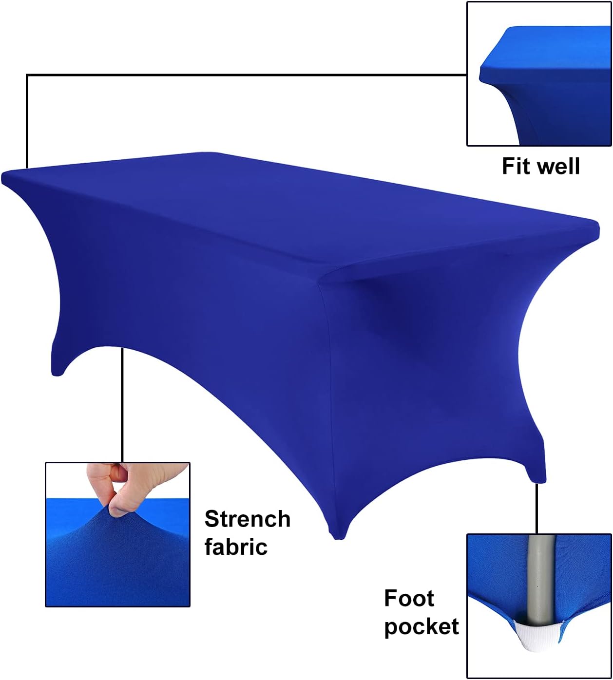 Spandex 8ft Waterproof Table Cover for Party,Wedding, Banquet, and Events(Royal Blue)