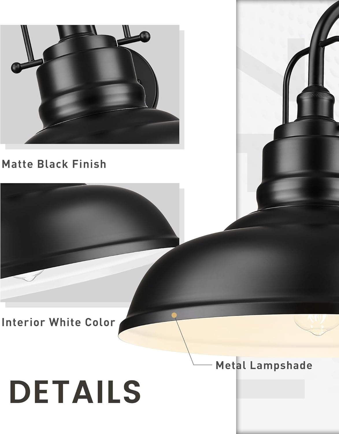 zeyu 2 Pack Gooseneck Barn Lights, Exterior Wall Mount Light for Porch, 18 Inch Modern barn Lights, Matte Black Finish, 016-1BL-2 BK