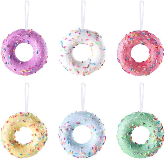 Donut ChristmasParty Decorations Ornaments, 6Pcs Hanging Christmas Tree Candy Ornament, Macaron Color Mini Dessert Donut Pendant Set for Xmas New Year Easter Birthday Home Party Supplies (Doughnut)