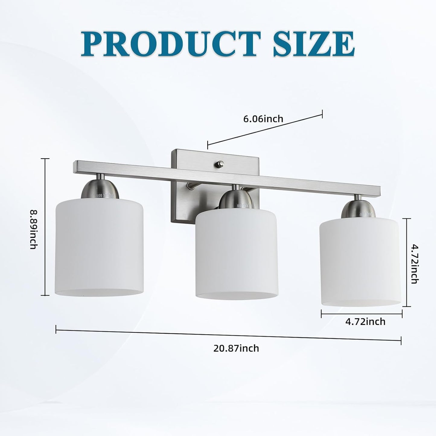 Stainless Steel Milk Glass Vanity Lights for Bathroom, 3 Light Brushed Nickel Bathroom Light Fixtures Over Mirror, Ceramic E26 Sockets Wall Mounted