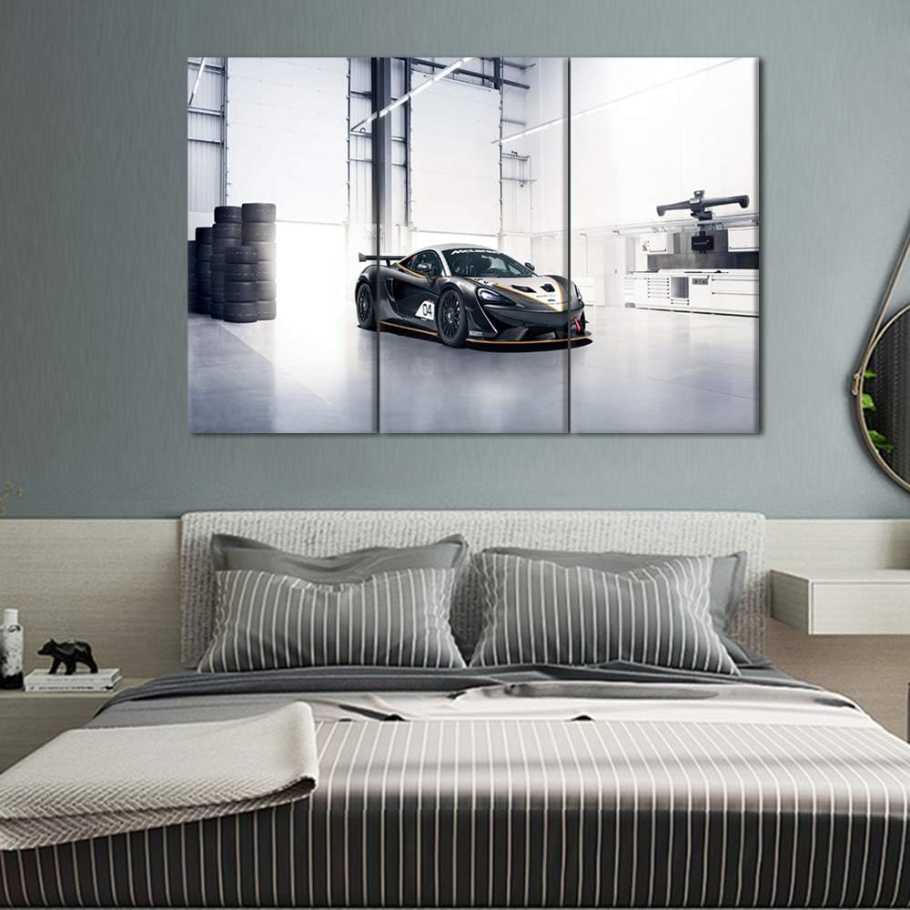 TUMOVO Framed Wall Art Picture 3 Pieces Black and White Sports Car Giclee Canvas Print Paintings for Living Room Ready to Hang Home Decor - 40 x 20inch x 3 Panels