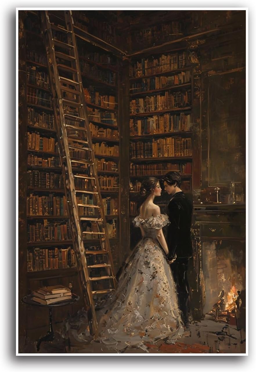 JFHCQJPK Gothic retro library scene decoration melancholy calm art college style wall aesthetic antique style home decoration suitable for bedroom living room28x40in Frameless